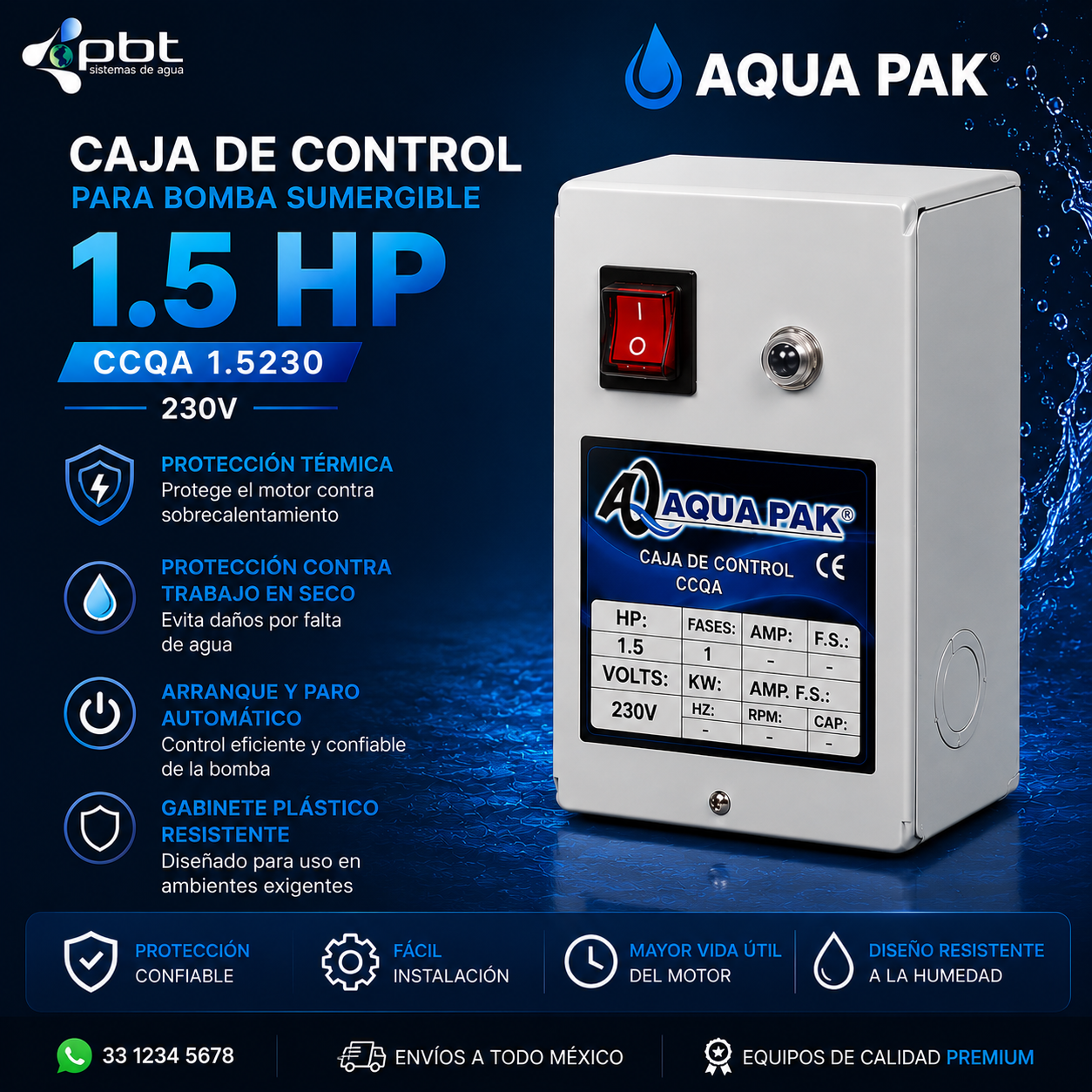 CAJA DE CONTROL 1.5 HP AQUA PAK CCQA 1.5230