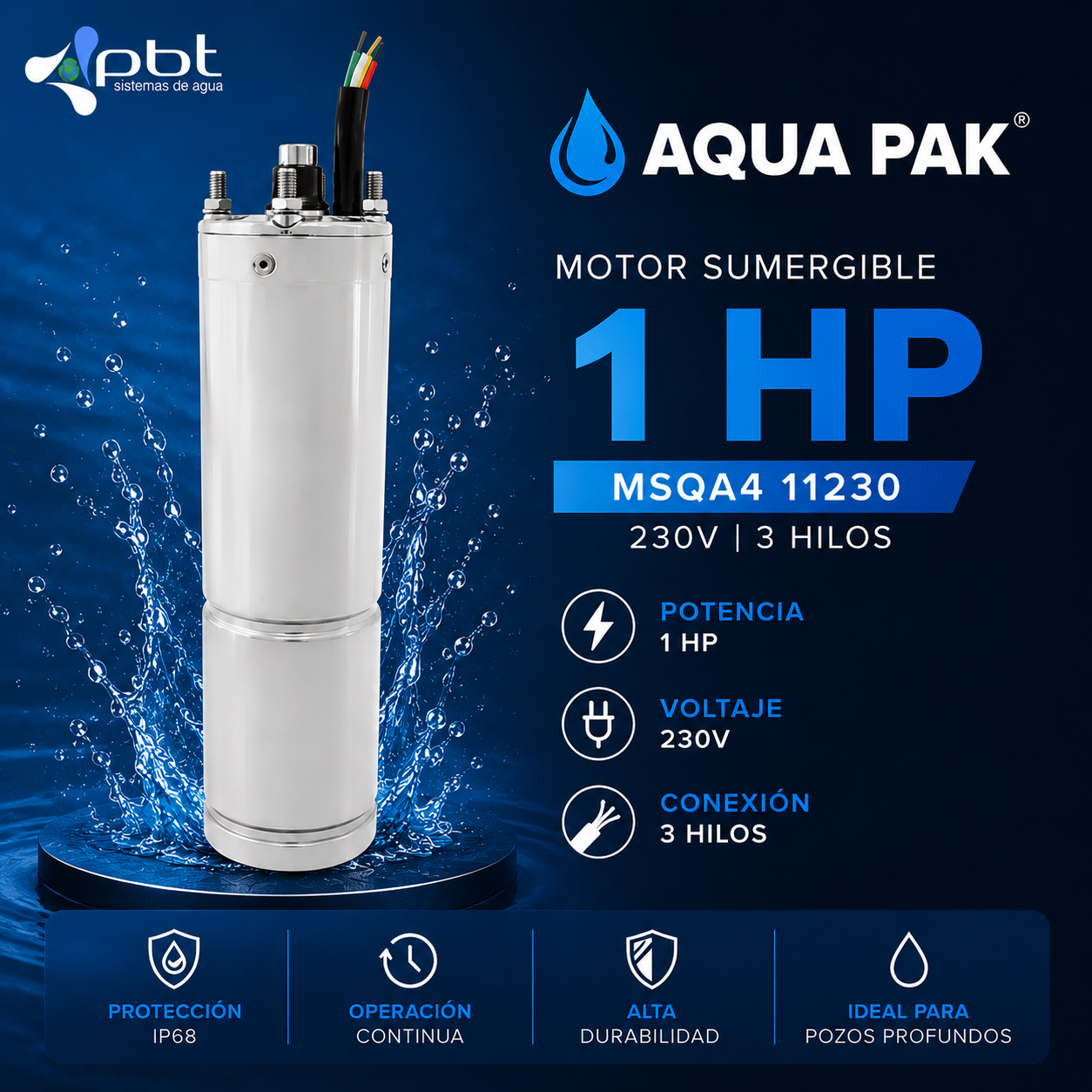 MOTOR SUMERGIBLE 1 HP AQUA PAK MSQA4 11230