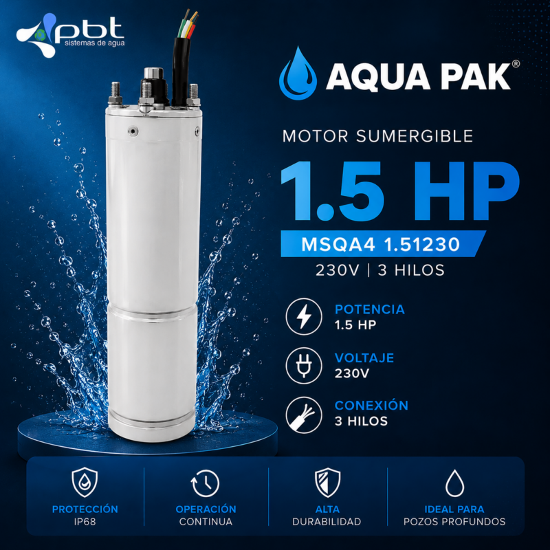 MOTOR SUMERGIBLE 1.5 HP AQUA PAK MSQA4 1.51230