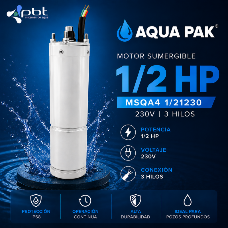 MOTOR SUMERGIBLE 1/2 HP AQUA PAK MSQA4 1/21230