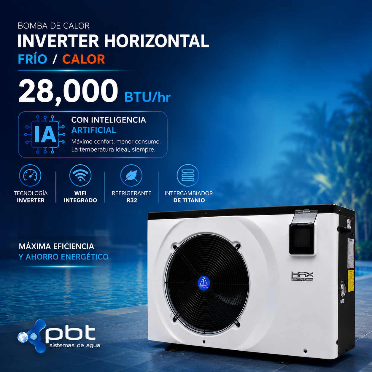 Bomba De Calor HAX Inverter Horizontal 28,000 BTU Frío/Calor WiFi IA - Imagen 2