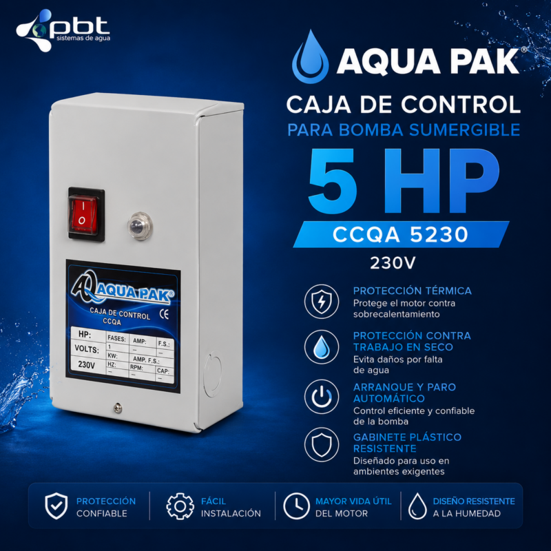 CAJA DE CONTROL PARA BOMBA SUMERGIBLE 5 HP AQUA PAK CCQA 5230 230V